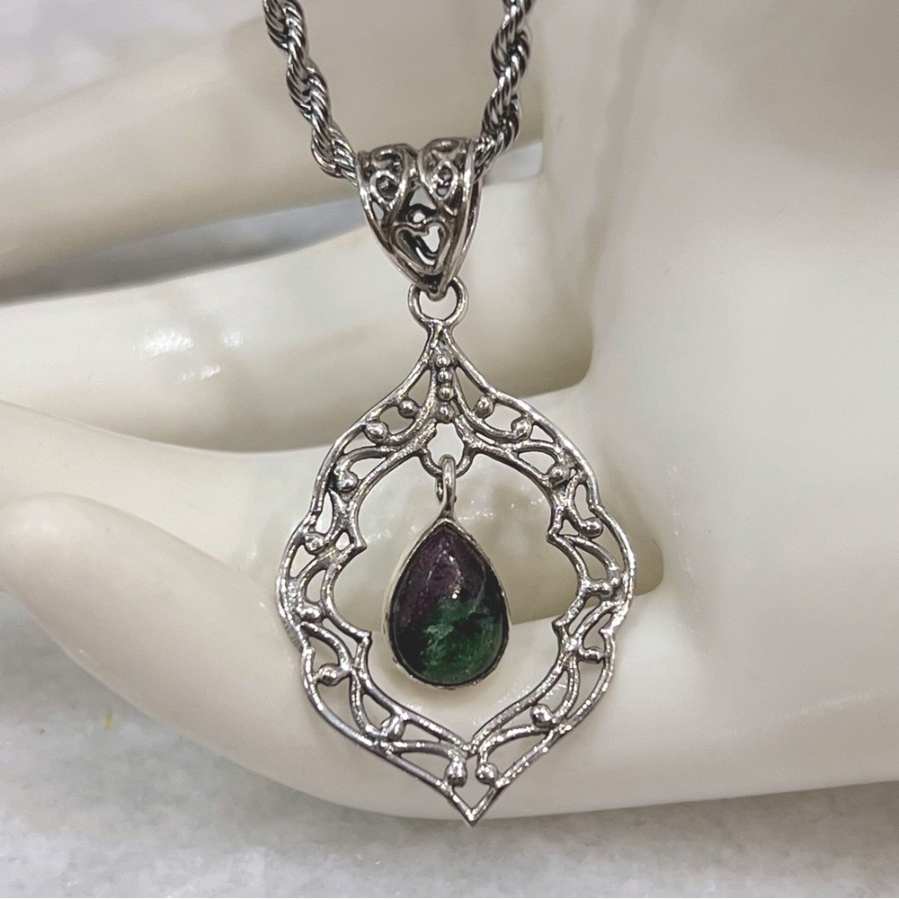 Ruby Zoisite Sterling Silver Dangling Stone Penda… - image 1